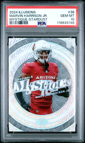 Graded 2024 Panini Illusions Marvin Harrison Jr #38 Mystique Stardust Rookie RC Football Card PSA 10 Gem Mint (ONLINE ORDER ONLY)