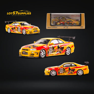 Fast Speed Nissan Skyline GT-R R34 Z-Tune NFS SRS Yellow-Red Livery 1:64 (ONLINE ORDER ONLY)