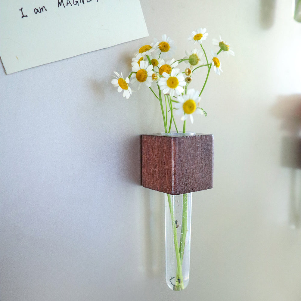 Mini Vase Magnets – Set of 2 – Beech & Walnut Wood – Decorative Fridge Magnets for Small Flowers or Greenery (ONLINE ORDER ONLY)