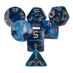 Blue Warrior 7-Dice Dnd Dice Blue | White w/Gold Numbers Set (Online Only)