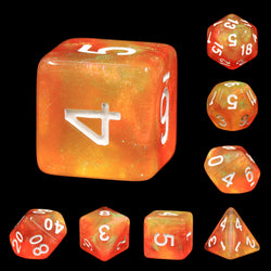 Walking the Sun Orange/Yellow Glitter 7-Dice Set by HendgaDice (Online Only)