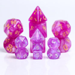 Glitter Pink 7-Dice Mini-Dice RPG Set w/Silver Numbers Miniature Dice (Online Only)