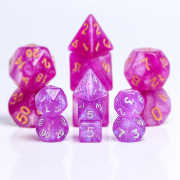 Glitter Pink 7-Dice Mini-Dice RPG Set w/Silver Numbers Miniature Dice (Online Only)