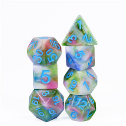 Earthly 4-Color 7-Dice Dnd Dice | Green White Green w/Blue Numbers Set (Online Only)