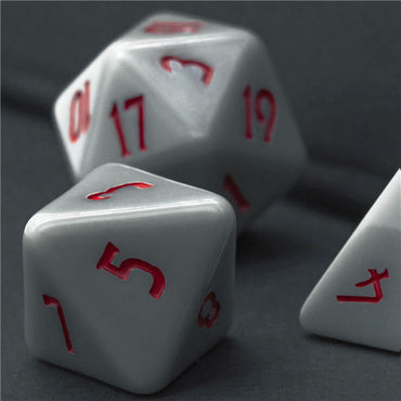 Grey Homage 7-Dice Set w/Red Numbers Minimalist (Online Only)