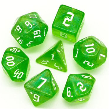 Deep Green Glitter Party Dice (White font) 7-Dice Set RPG DND (Online Only)
