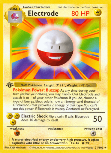 Electrode (21/102) (Shadowless) [Base Set 1st Edition] (Online Only)