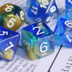 Starry Night Glitter Blue with White Numbering 7-Dice Set RPG (Online Only)
