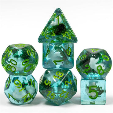White Fish Seaweed 7-Dice Set w/Green Numbers Dnd Dice Set (Online Only)
