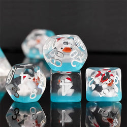 White Duck Red Hat on Blue 7-Dice Set w/White Numbers Dnd Dice Set (Online Only)