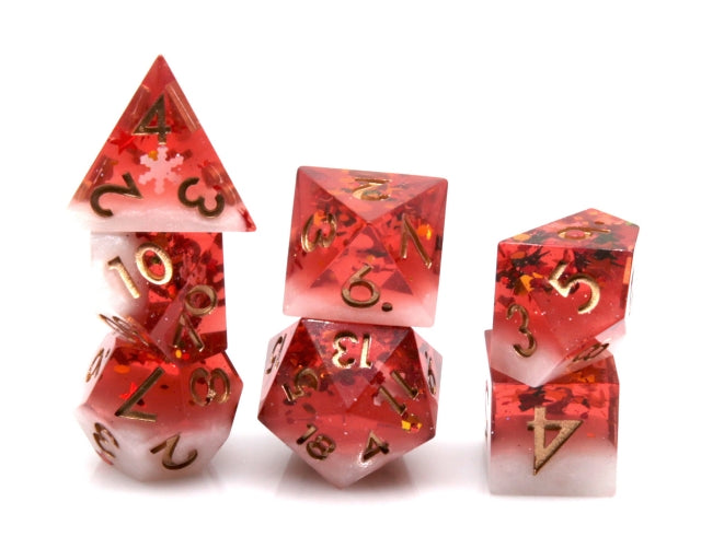 Translucent Red on Opaque White w/Foil Flakes 7-Dice Set Resin Sharp Edge RPG DND (Online Only)