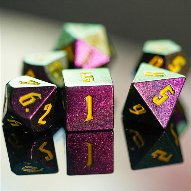 Rose Red Monster Glitter DND Dice (Rose Red&Green&Golden) 7-Dice Dungeons and Dragons Dice (Online Only)