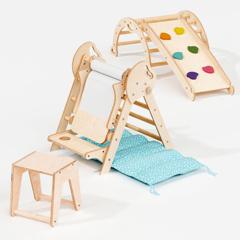 4in1 Montessori Climbing Set: Pikler Triangle, Arch, Slide Board, and Cushion for Toddlers (1–3 Years) (ONLINE ORDER ONLY)