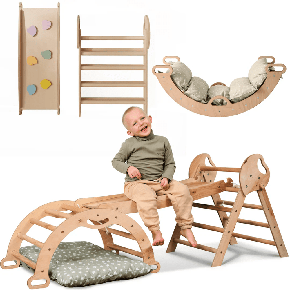 4in1 Montessori Climbing Set: Pikler Triangle, Arch, Slide Board, and Cushion for Toddlers (1–3 Years) (ONLINE ORDER ONLY)