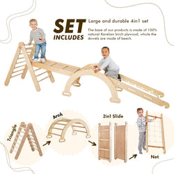 4in1 Montessori Climbing Set: Triangle Ladder + Arch/Rocker + Slide Board/Ramp + Climbing Net – Beige (ONLINE ORDER ONLY)