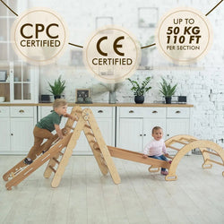 4in1 Montessori Climbing Set: Triangle Ladder + Arch/Rocker + Slide Board/Ramp + Climbing Net – Beige (ONLINE ORDER ONLY)