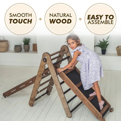 The 4in1 Montessori Climbing Set consists of: Triangle Ladder + Arch/Rocker + Slide Board/Ramp + Net – Chocolate (ONLINE ORDER ONLY)
