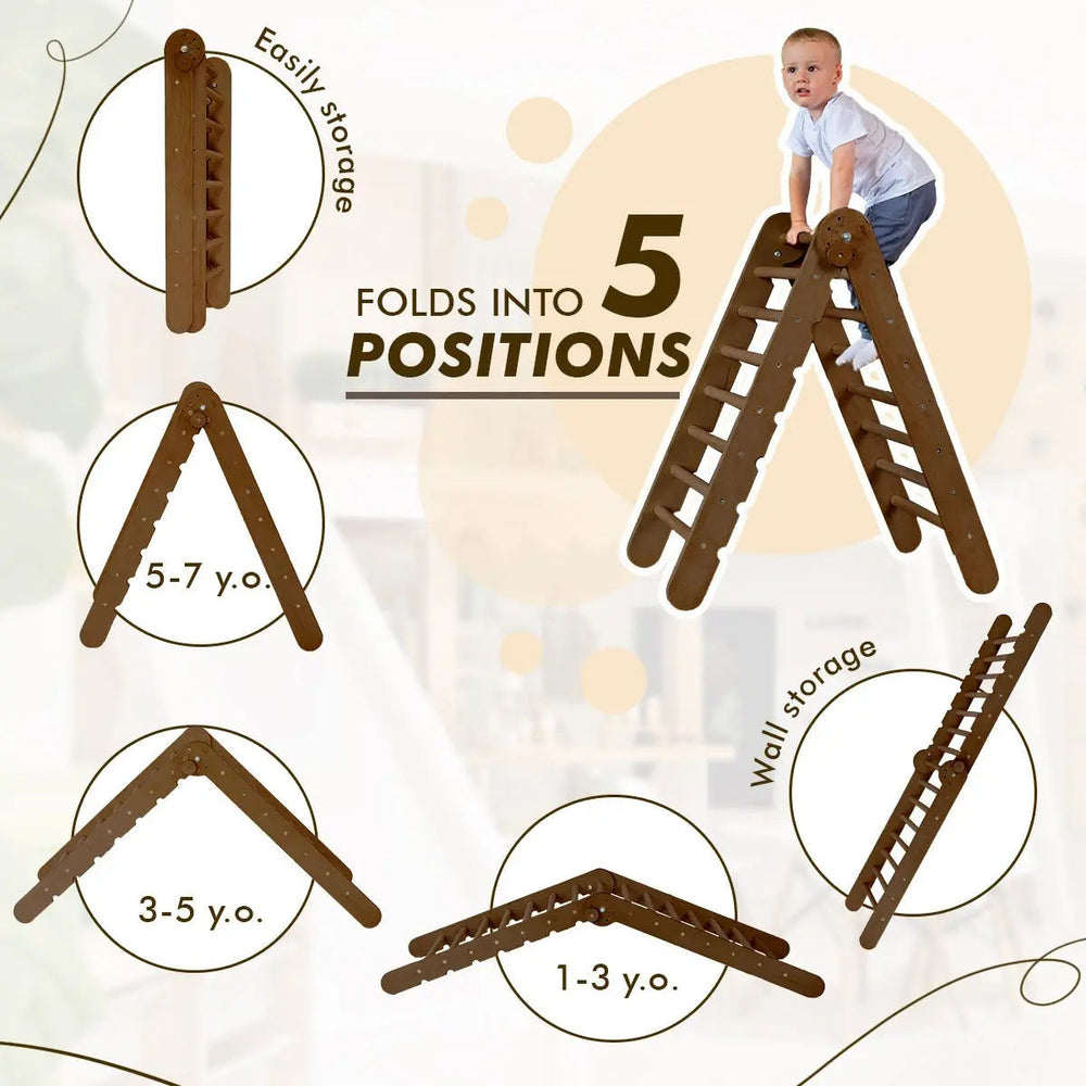 The 4in1 Montessori Climbing Set consists of: Triangle Ladder + Arch/Rocker + Slide Board/Ramp + Net – Chocolate (ONLINE ORDER ONLY)
