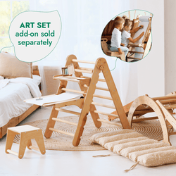 4in1 Montessori Climbing Set: Triangle Ladder + Climbing Arch + Slide Board + Net – Beige (ONLINE ORDER ONLY)