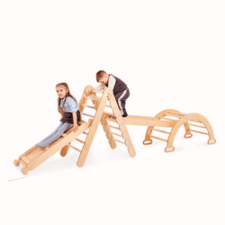 4in1 Montessori Climbing Set: Triangle Ladder + Climbing Arch + Slide Board + Net – Beige (ONLINE ORDER ONLY)