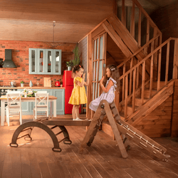 4in1 Montessori Climbing Set: Triangle Ladder + Climbing Arch + Slide Board + Net – Beige (ONLINE ORDER ONLY)