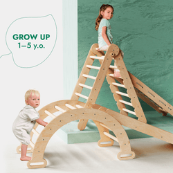 4in1 Montessori Climbing Set: Triangle Ladder + Climbing Arch + Slide Board + Net – Beige (ONLINE ORDER ONLY)