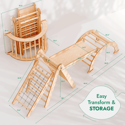 4in1 Montessori Climbing Set: Triangle Ladder + Climbing Arch + Slide Board + Net – Beige (ONLINE ORDER ONLY)