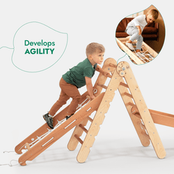 4in1 Montessori Climbing Set: Triangle Ladder + Climbing Arch + Slide Board + Net – Beige (ONLINE ORDER ONLY)