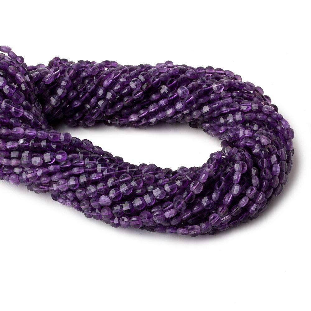 4mm Amethyst checkerboard calibrated faceted coins 12.5 inch 85 beads AAA (ONLINE ORDER ONLY)