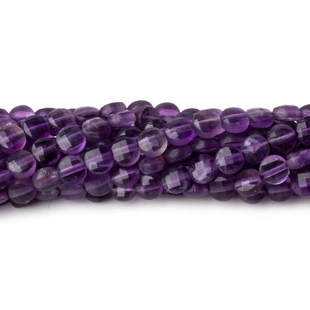 4mm Amethyst checkerboard calibrated faceted coins 12.5 inch 85 beads AAA (ONLINE ORDER ONLY)