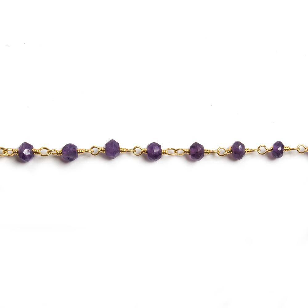 4mm Amethyst faceted rondelle Gold Chain by the foot 34 pieces (ONLINE ORDER ONLY)