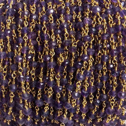 4mm Amethyst faceted rondelle Gold Chain by the foot 34 pieces (ONLINE ORDER ONLY)