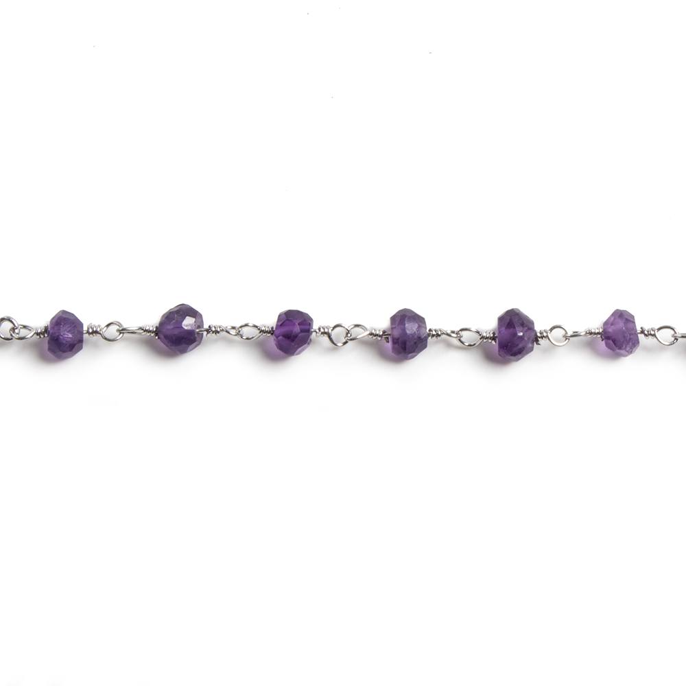 4mm Amethyst faceted rondelle Silver Chain by the foot 34 pieces (ONLINE ORDER ONLY)