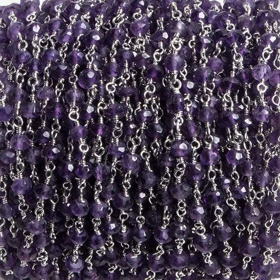 4mm Amethyst faceted rondelle Silver Chain by the foot 34 pieces (ONLINE ORDER ONLY)