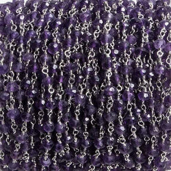 4mm Amethyst faceted rondelle Silver Chain by the foot 34 pieces (ONLINE ORDER ONLY)