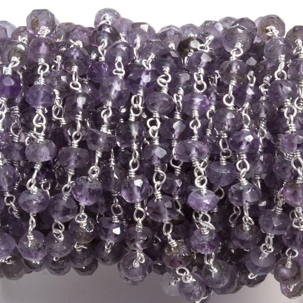 4mm Amethyst faceted rondelle Silver plated Chain by the foot 39 pieces (ONLINE ORDER ONLY)