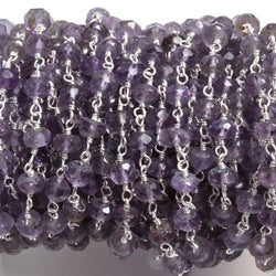 4mm Amethyst faceted rondelle Silver plated Chain by the foot 39 pieces (ONLINE ORDER ONLY)