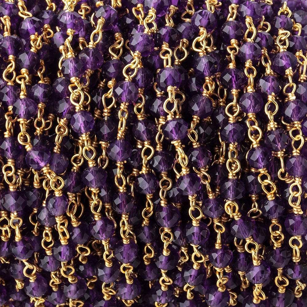 4mm Amethyst Micro Faceted Rondelles on Vermeil Chain by the Foot 36 pieces (ONLINE ORDER ONLY)