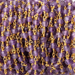 4mm Amethyst Micro Faceted Rounds on Gold Plated Chain (ONLINE ORDER ONLY)