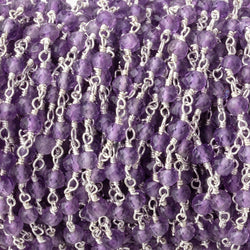4mm Amethyst Micro Faceted Rounds on Silver Plated Chain (ONLINE ORDER ONLY)