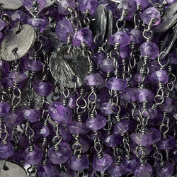 4mm Amethyst rondelle and Brushed Disc Black Gold plated Chain by the foot (ONLINE ORDER ONLY)