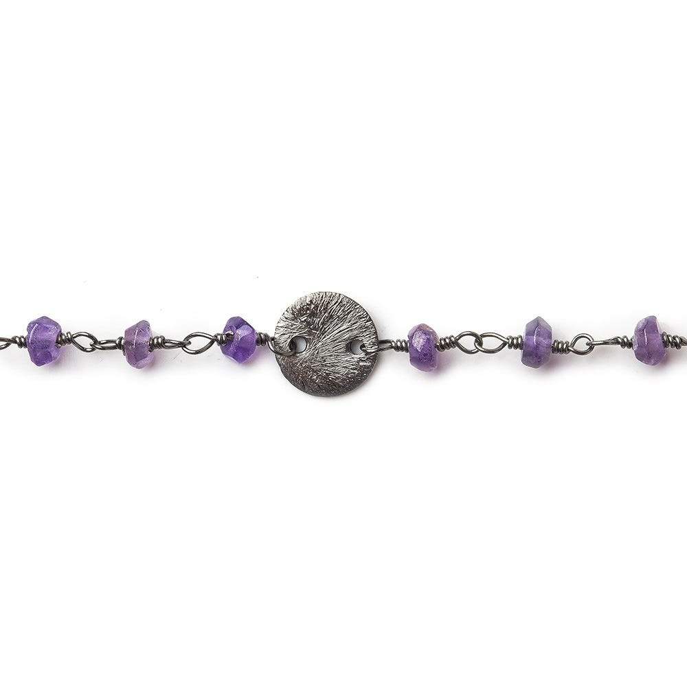 4mm Amethyst rondelle and Brushed Disc Black Gold plated Chain by the foot (ONLINE ORDER ONLY)