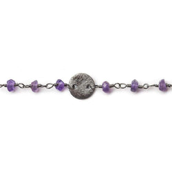 4mm Amethyst rondelle and Brushed Disc Black Gold plated Chain by the foot (ONLINE ORDER ONLY)