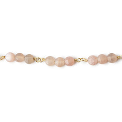 4mm Angel Skin Peach Moonstone faceted coin Trio Gold Chain by the foot 54 beads per length (ONLINE ORDER ONLY)