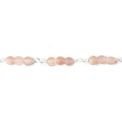 4mm Angel Skin Peach Moonstone faceted coin Trio Silver Chain by the foot 54 beads per length (ONLINE ORDER ONLY)