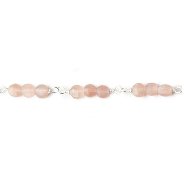 4mm Angel Skin Peach Moonstone faceted coin Trio Silver Chain by the foot 54 beads per length (ONLINE ORDER ONLY)