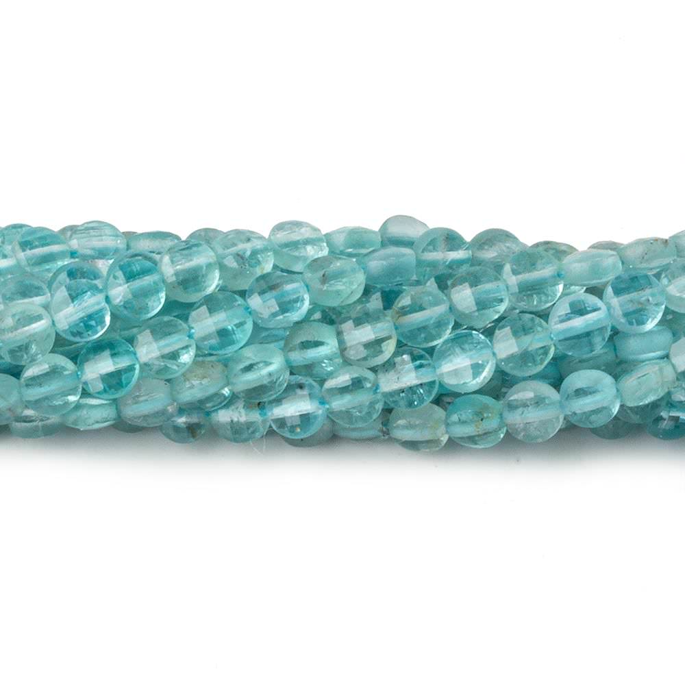 4mm Apatite checkerboard calibrated faceted coins 12.5 inch 82 beads AAA (ONLINE ORDER ONLY)