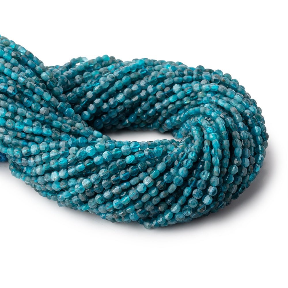 4mm Apatite Checkerboard Faceted Calibrated Coin Beads 12.25 inch 85 pieces (ONLINE ORDER ONLY)
