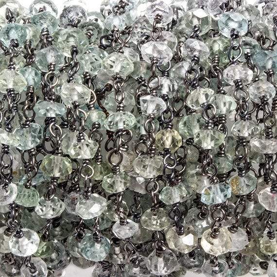 4mm Beryl faceted rondelle Black Gold plated .925 Silver Chain by the foot 42 pcs (ONLINE ORDER ONLY)