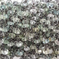 4mm Beryl faceted rondelle Black Gold plated .925 Silver Chain by the foot 42 pcs (ONLINE ORDER ONLY)